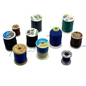 10 spools of polyester thread varying colors blue green and sizes crafts READ